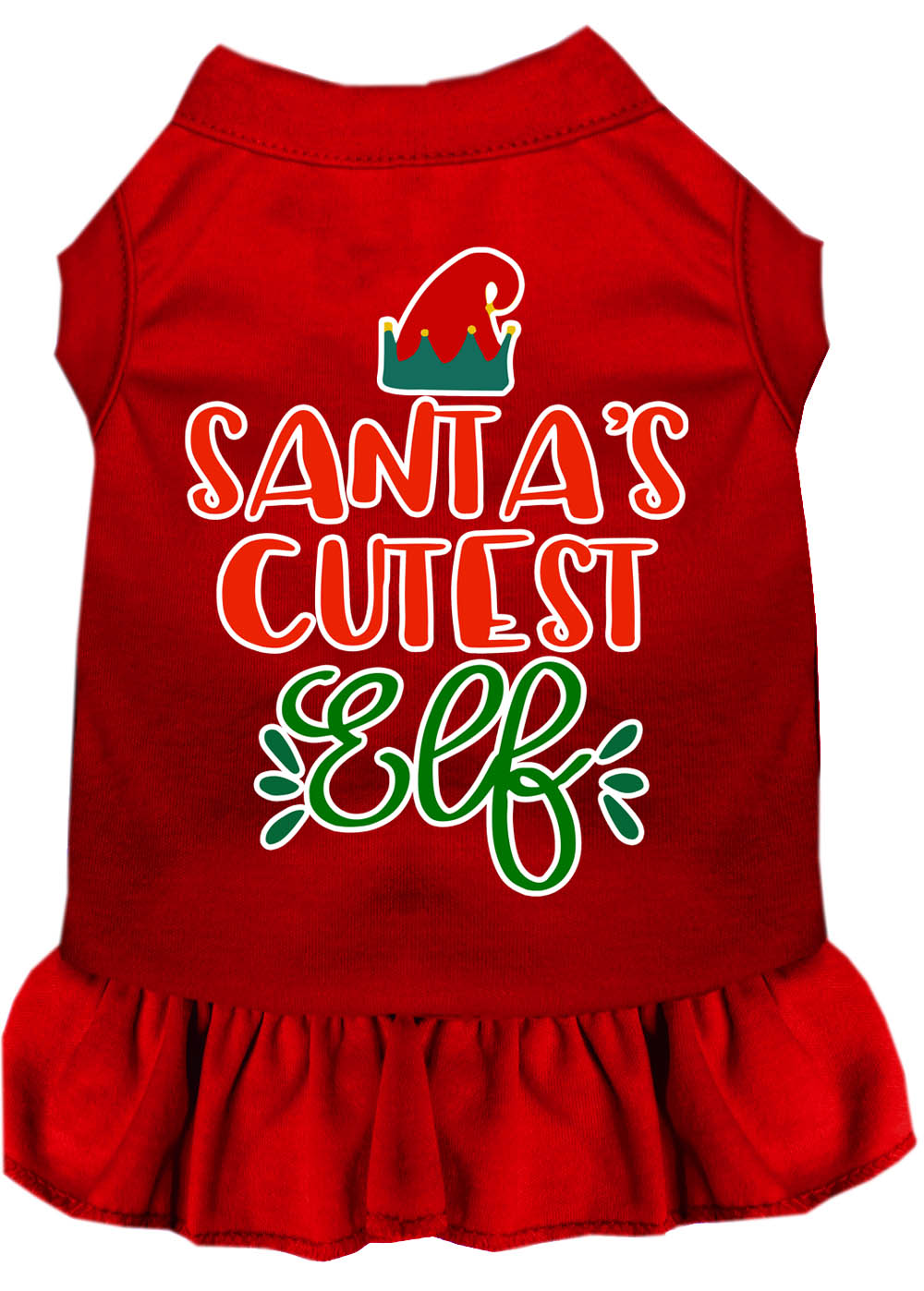 Santa's Cutest Elf Screen Print Dog Dress Red Sm